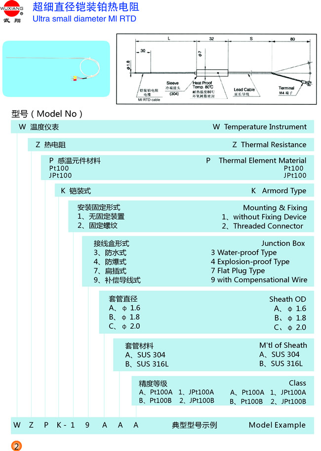 超細(xì)直徑鎧裝鉑熱電阻